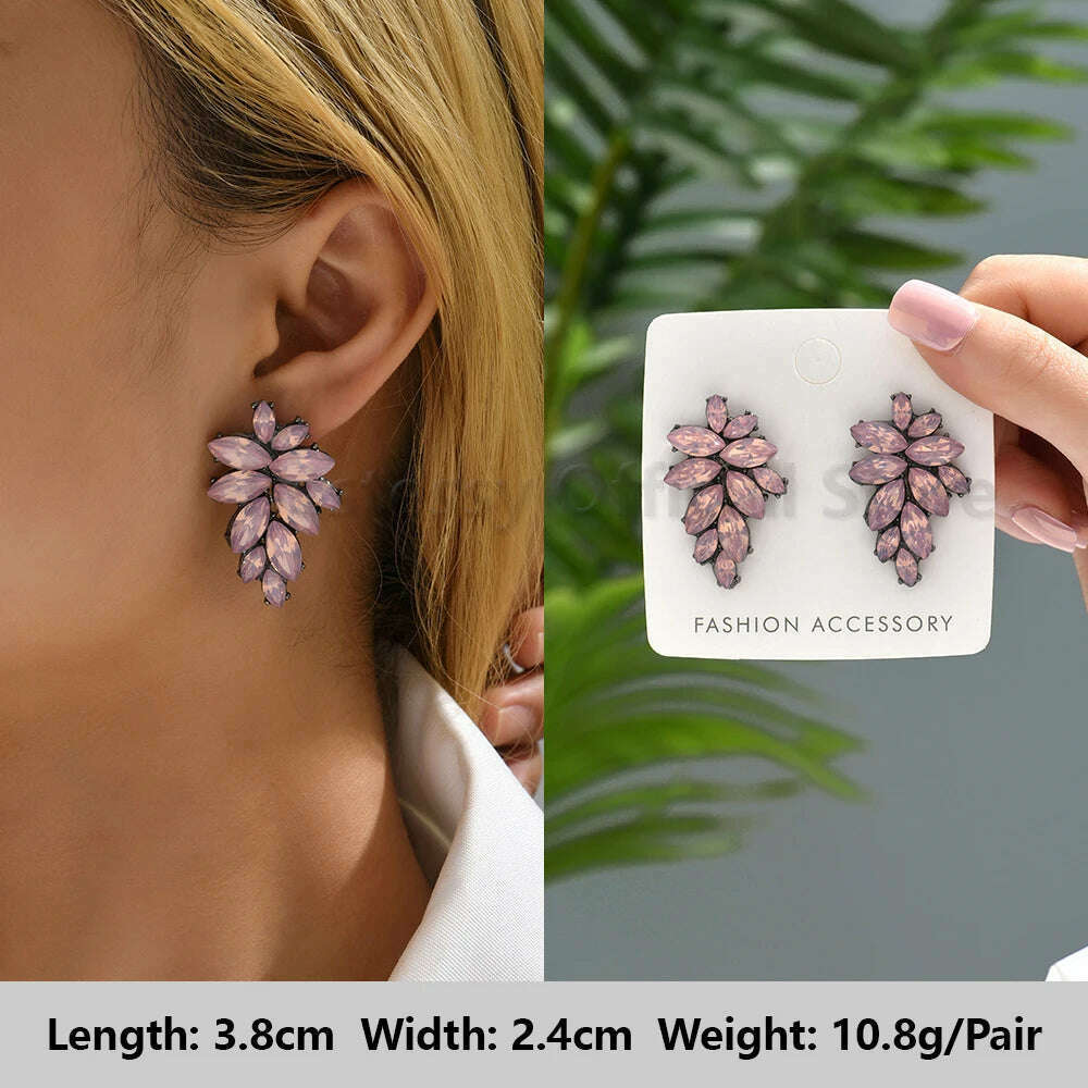 Pink Luxury Crystal Drop Earrings For Women 2023 Trend Flower Petals Feather High Quality Ear Ring Party Romantic Jewelry Gifts - KIMLUD