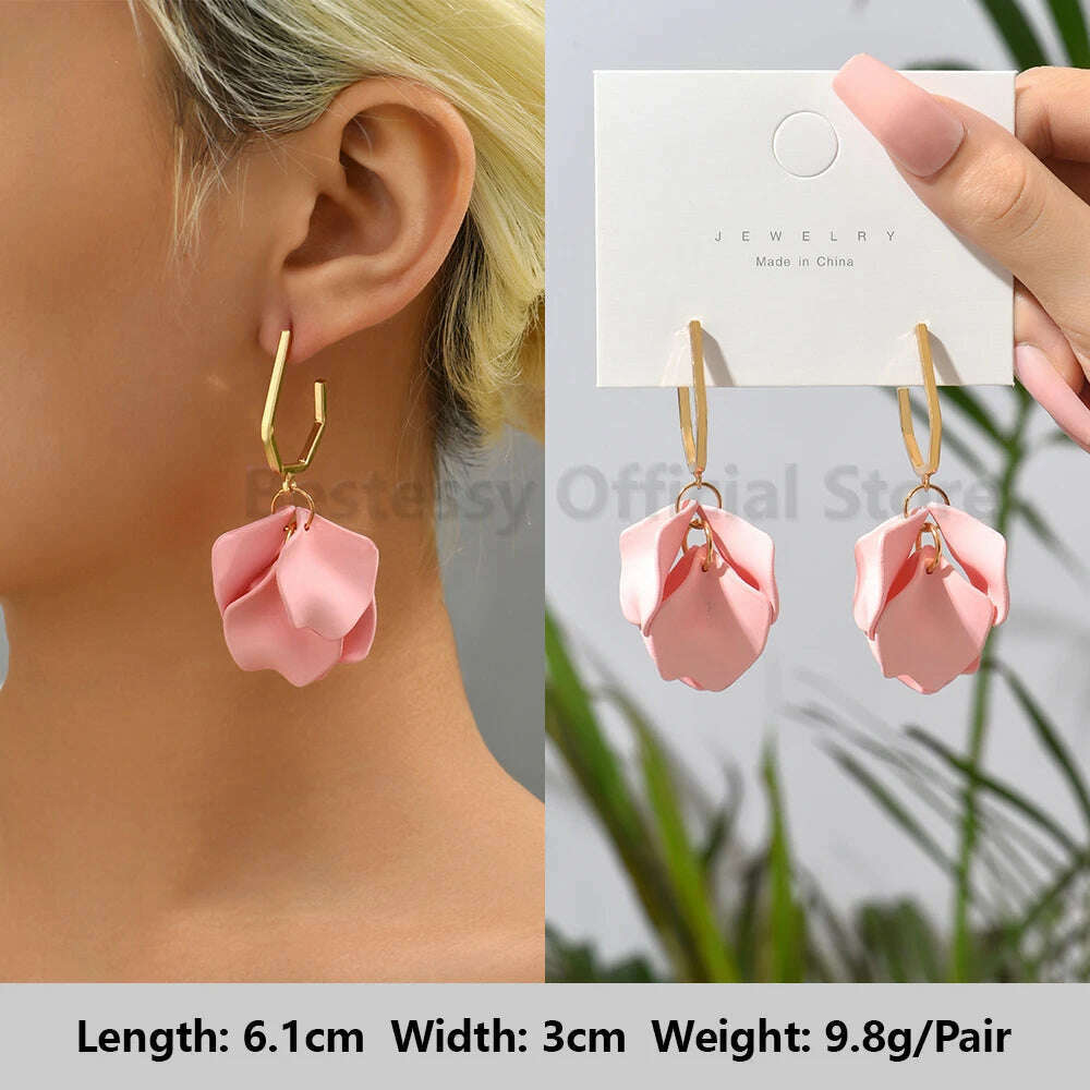 KIMLUD, Pink Luxury Crystal Drop Earrings For Women 2023 Trend Flower Petals Feather High Quality Ear Ring Party Romantic Jewelry Gifts, Light-Pink 19, KIMLUD APPAREL - Womens Clothes