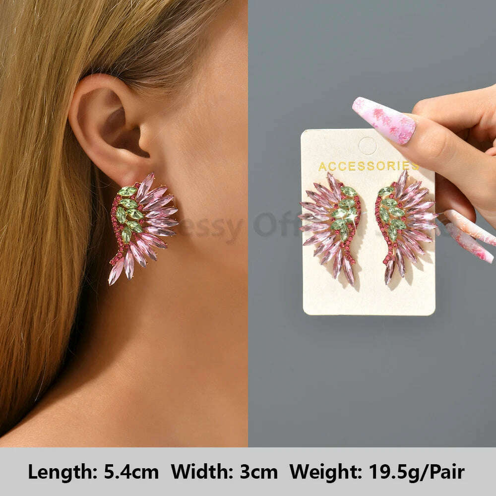 Pink Luxury Crystal Drop Earrings For Women 2023 Trend Flower Petals Feather High Quality Ear Ring Party Romantic Jewelry Gifts - KIMLUD