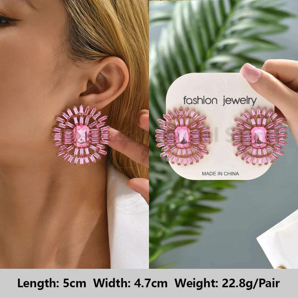 Pink Luxury Crystal Drop Earrings For Women 2023 Trend Flower Petals Feather High Quality Ear Ring Party Romantic Jewelry Gifts - KIMLUD