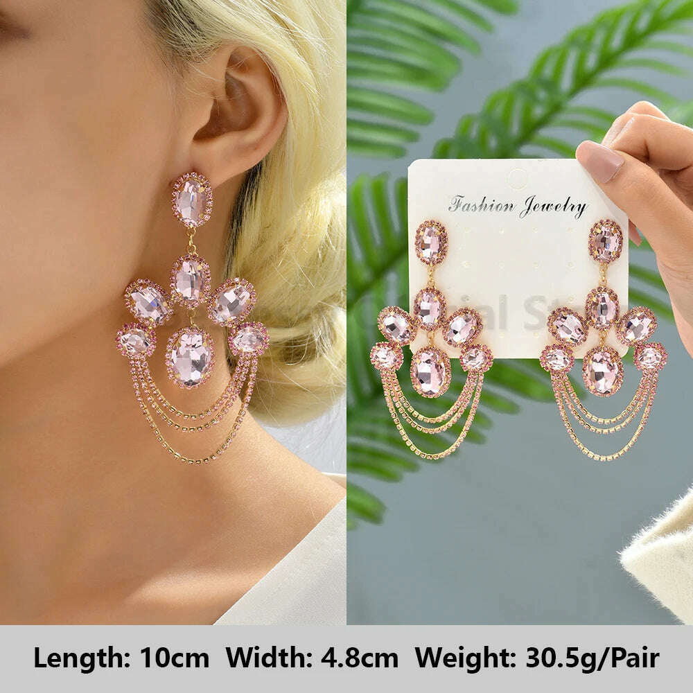 Pink Luxury Crystal Drop Earrings For Women 2023 Trend Flower Petals Feather High Quality Ear Ring Party Romantic Jewelry Gifts - KIMLUD