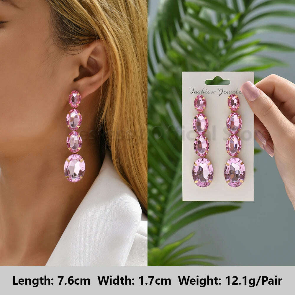 Pink Luxury Crystal Drop Earrings For Women 2023 Trend Flower Petals Feather High Quality Ear Ring Party Romantic Jewelry Gifts - KIMLUD