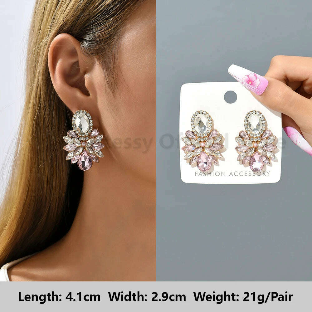 KIMLUD, Pink Luxury Crystal Drop Earrings For Women 2023 Trend Flower Petals Feather High Quality Ear Ring Party Romantic Jewelry Gifts, Light-Pink 24, KIMLUD APPAREL - Womens Clothes