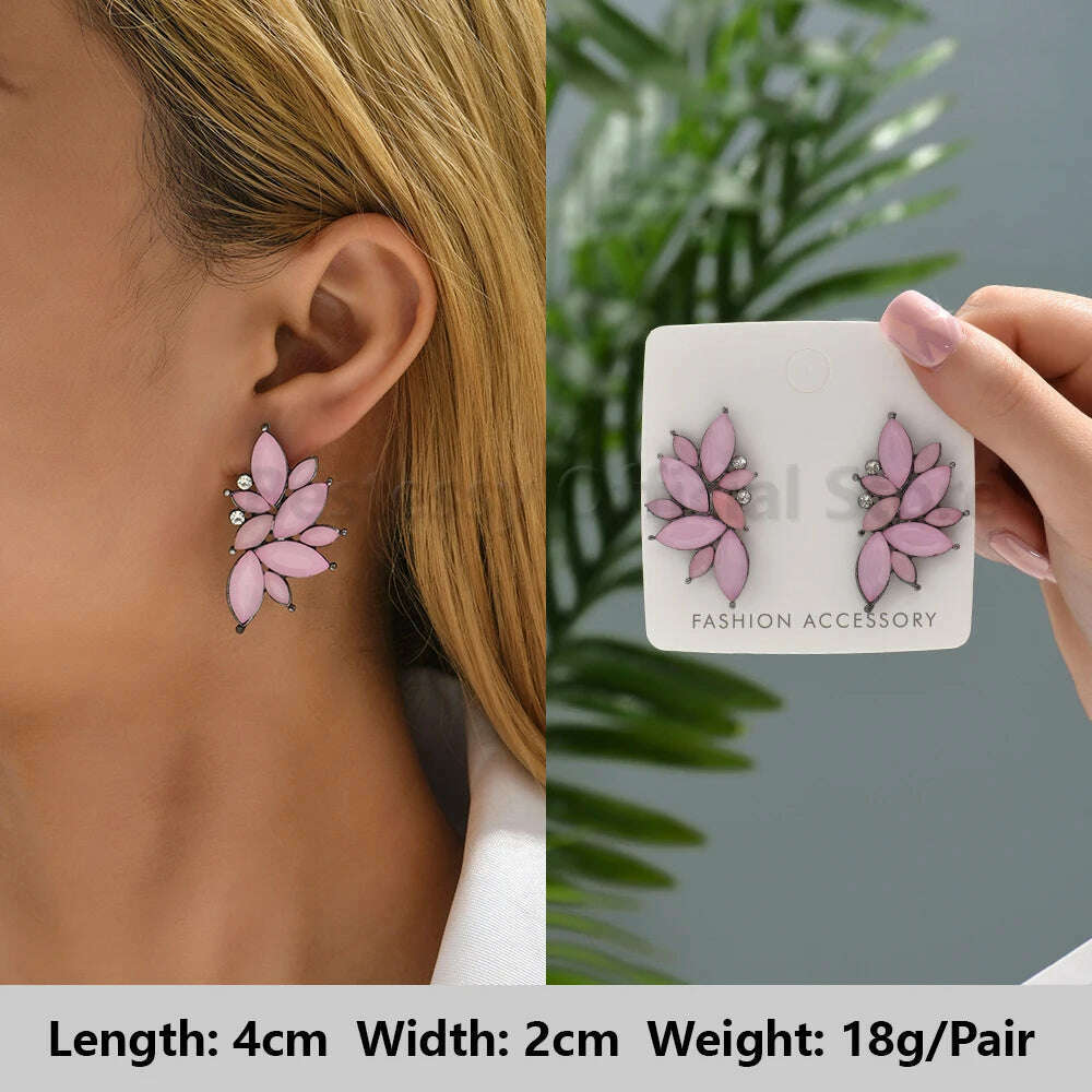 Pink Luxury Crystal Drop Earrings For Women 2023 Trend Flower Petals Feather High Quality Ear Ring Party Romantic Jewelry Gifts - KIMLUD