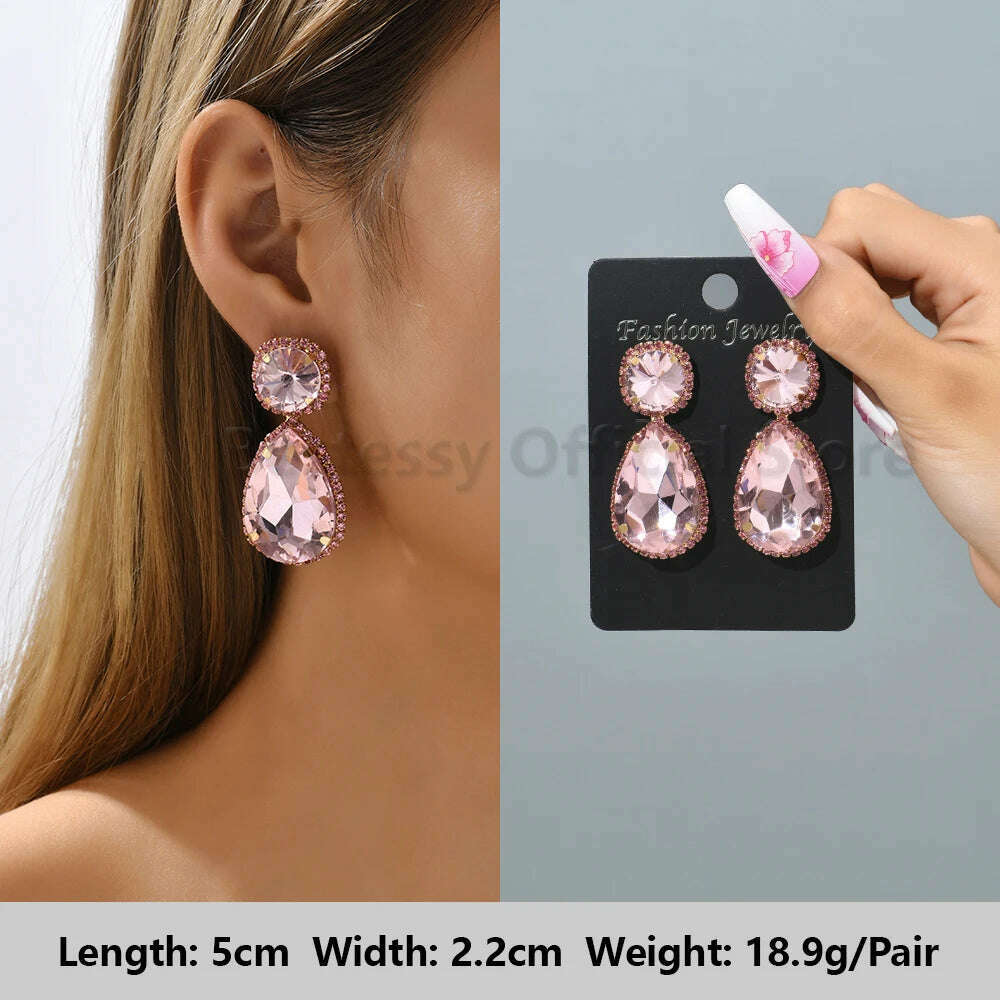 KIMLUD, Pink Luxury Crystal Drop Earrings For Women 2023 Trend Flower Petals Feather High Quality Ear Ring Party Romantic Jewelry Gifts, Light-Pink 26, KIMLUD APPAREL - Womens Clothes