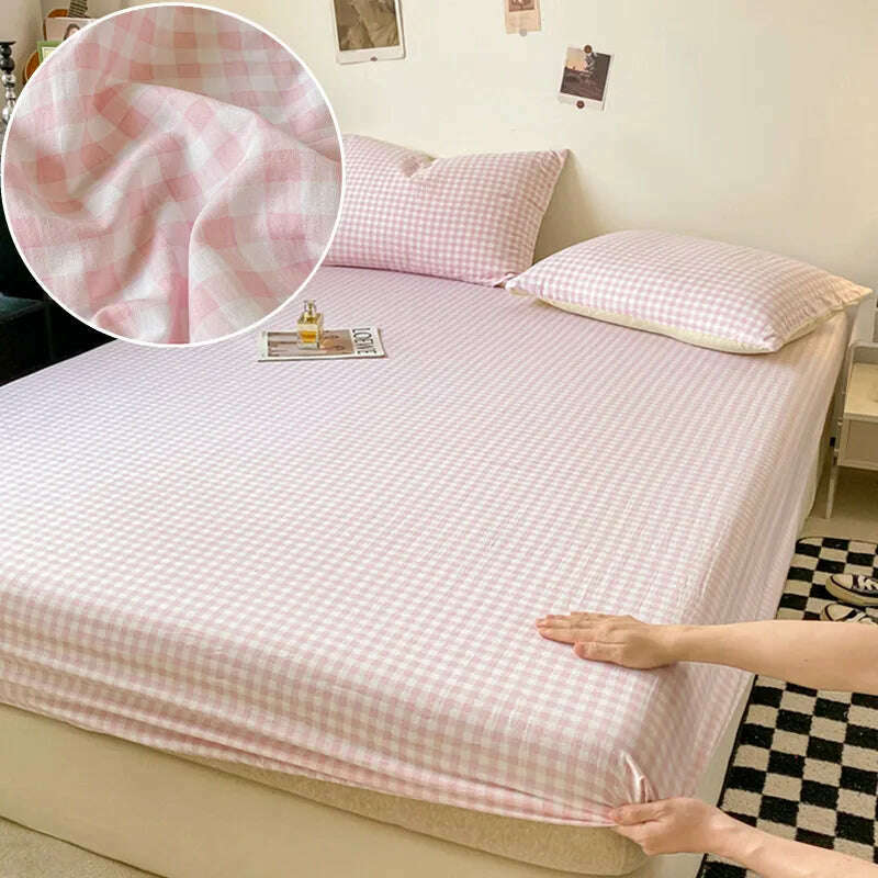 Plaid Style Fitted Sheet Skin-friendly Bed Cover Elastic Bedsheet for Girls Boys Room couvre lit Home Bed Linen(No Pillowcase) - KIMLUD