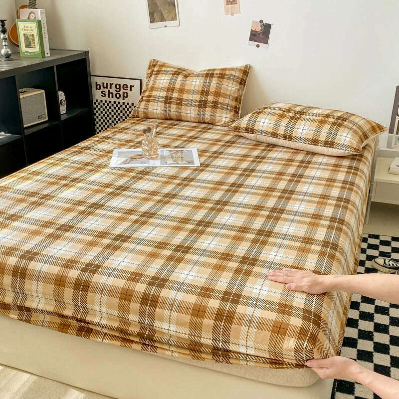 KIMLUD, Plaid Style Fitted Sheet Skin-friendly Bed Cover Elastic Bedsheet for Girls Boys Room couvre lit Home Bed Linen(No Pillowcase), meilade / CHINA / Single 90x200cm 1pc, KIMLUD APPAREL - Womens Clothes