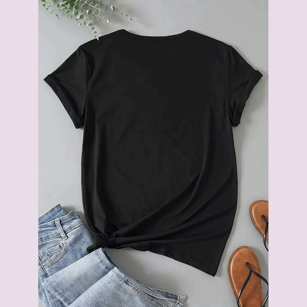 Plus Size PARIS Print T-shirt, Short Sleeve Crew Neck Casual Top For Summer & Spring, Women's Clothing - KIMLUD