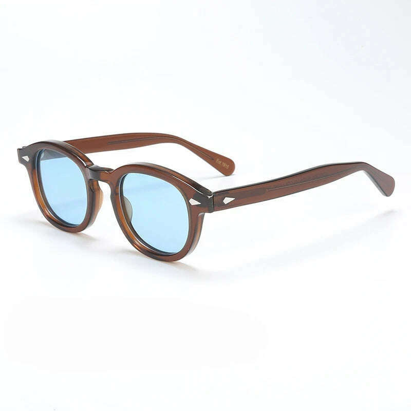 KIMLUD, Polarized Sunglasses Men Brand Lemtosh Johnny Depp Sun Glasses Lens Woman Luxury Vintage Acetate Driver's Shade, brown-blue / SIZE 44 with box, KIMLUD Womens Clothes
