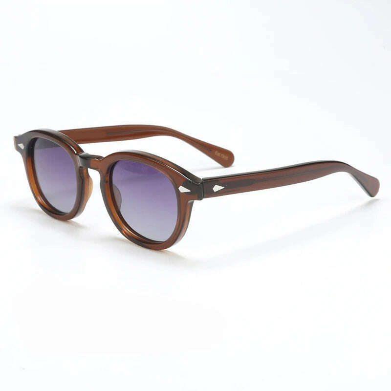 KIMLUD, Polarized Sunglasses Men Brand Lemtosh Johnny Depp Sun Glasses Lens Woman Luxury Vintage Acetate Driver's Shade, brown-purple / SIZE 49 with box, KIMLUD Womens Clothes