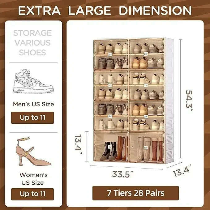 KIMLUD, Portable Shoe Rack Organizer for Closet Entryway,Stackable Sneaker Storage Shoe Cabinet with Magnetic Clear Door, Large Plastic, 7 Tiers 28 Pairs / United States, KIMLUD APPAREL - Womens Clothes