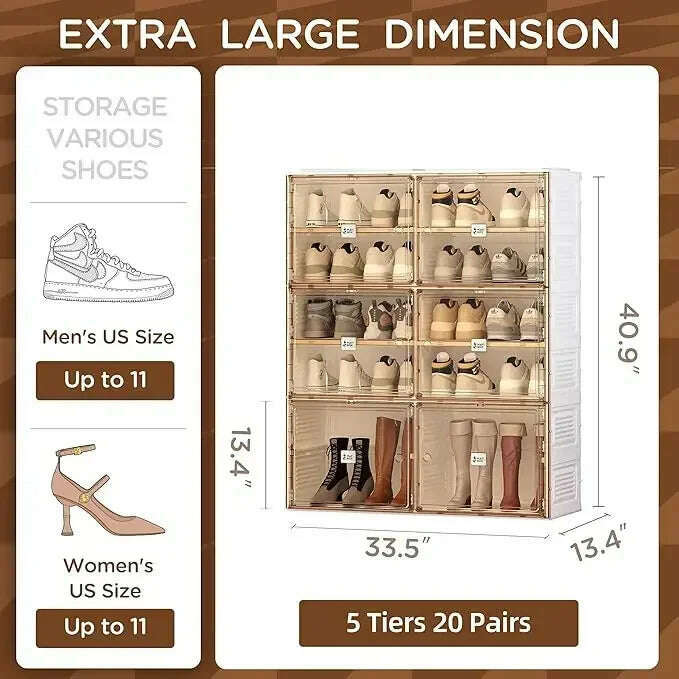 KIMLUD, Portable Shoe Rack Organizer for Closet Entryway,Stackable Sneaker Storage Shoe Cabinet with Magnetic Clear Door, Large Plastic, 5 Tiers 20 Pairs / United States, KIMLUD APPAREL - Womens Clothes