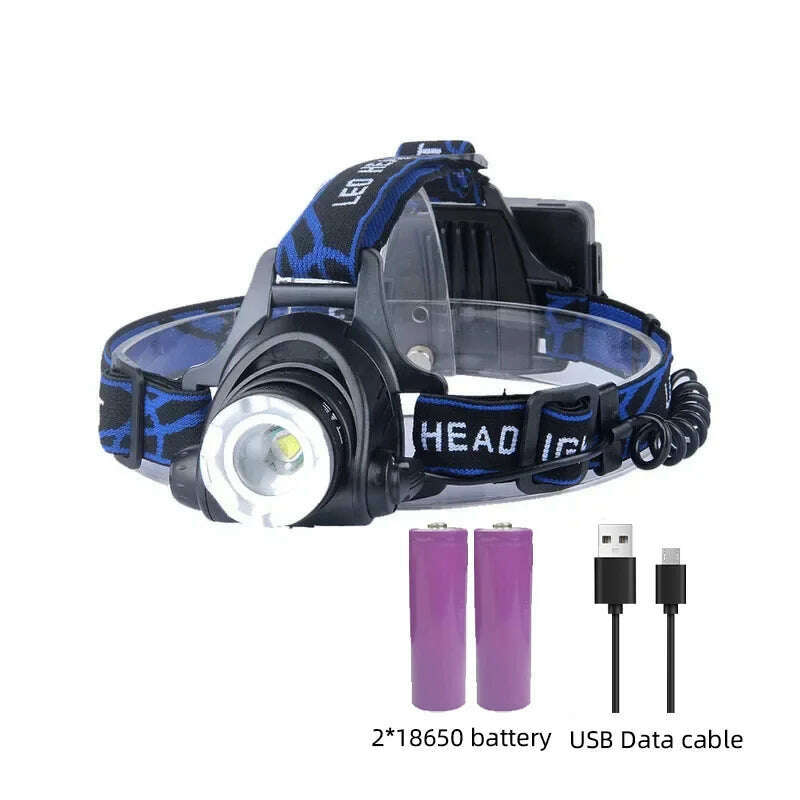 KIMLUD, Powerful LED Headlamp Rechargeable Telescopic Zoomable Headlight Outdoor Waterproof Work Head Lamp High Lumen Head Torch, 2816 XPE 2x18650, KIMLUD APPAREL - Womens Clothes