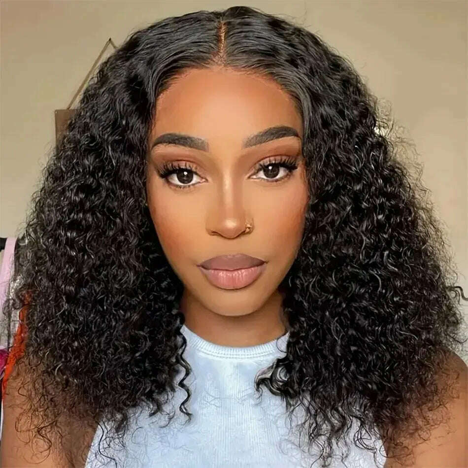 KIMLUD, Pre Bleached Wear And Go Glueless Human Hair Ready To Wear Curly Wave Bob Lace Front Wig Pre Cut Transparent Lace Wigs For Women, 16inches / Prebleached Knots, KIMLUD APPAREL - Womens Clothes