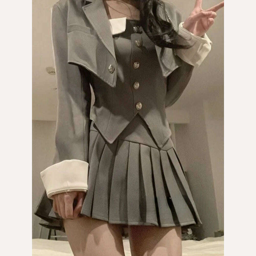 KIMLUD, Preppy Style Elegant 3 Piece Set Women Chic Patchwork Casual Blazer Skirt Suit Female Korean Fashion Design Sweet Sets 2024 New, KIMLUD Womens Clothes