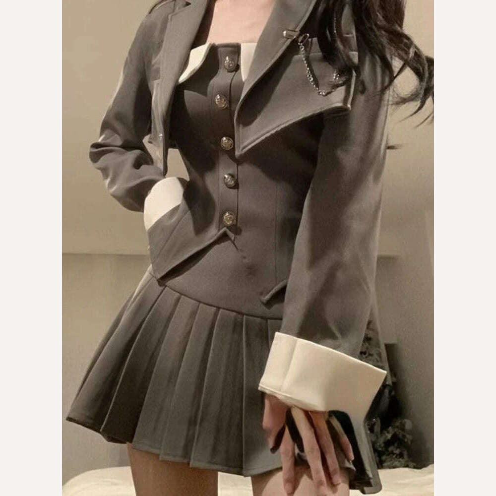 KIMLUD, Preppy Style Elegant 3 Piece Set Women Chic Patchwork Casual Blazer Skirt Suit Female Korean Fashion Design Sweet Sets 2024 New, KIMLUD Womens Clothes