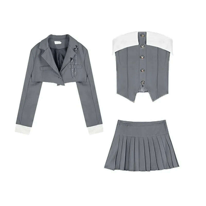 KIMLUD, Preppy Style Elegant 3 Piece Set Women Chic Patchwork Casual Blazer Skirt Suit Female Korean Fashion Design Sweet Sets 2024 New, 3 Piece Set / Size XL(55-60Kg), KIMLUD APPAREL - Womens Clothes