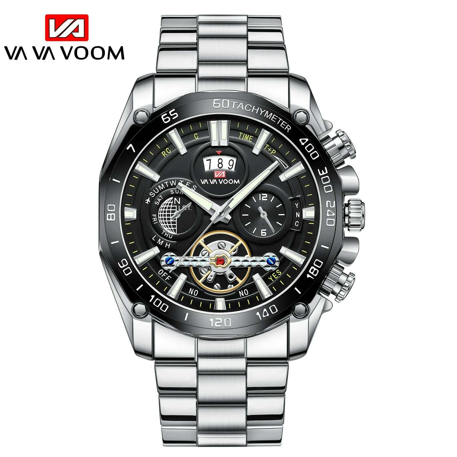 2023 New 12 O'clock Calendar Tourbillon Relogio Masculino Waterproof Sports Male Stainless Steel Strap Waterproof Watch for Men - KIMLUD