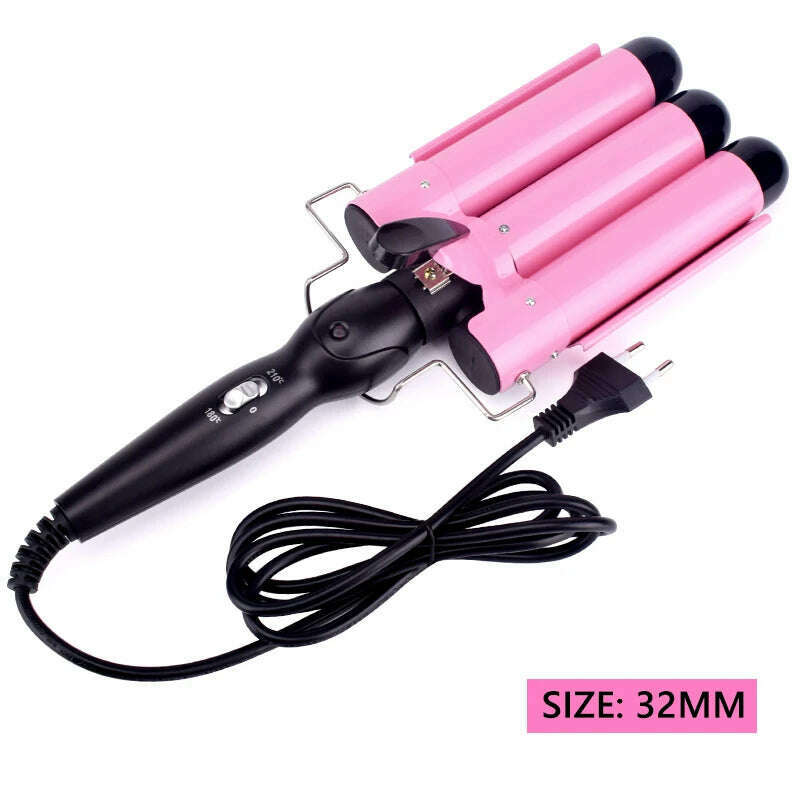 KIMLUD, Professional Hair Curling Iron Ceramic Triple Barrel Hair Curler Irons Hair Wave Waver Styling Tools Hair Styler Wand, 32mm / EU, KIMLUD APPAREL - Womens Clothes