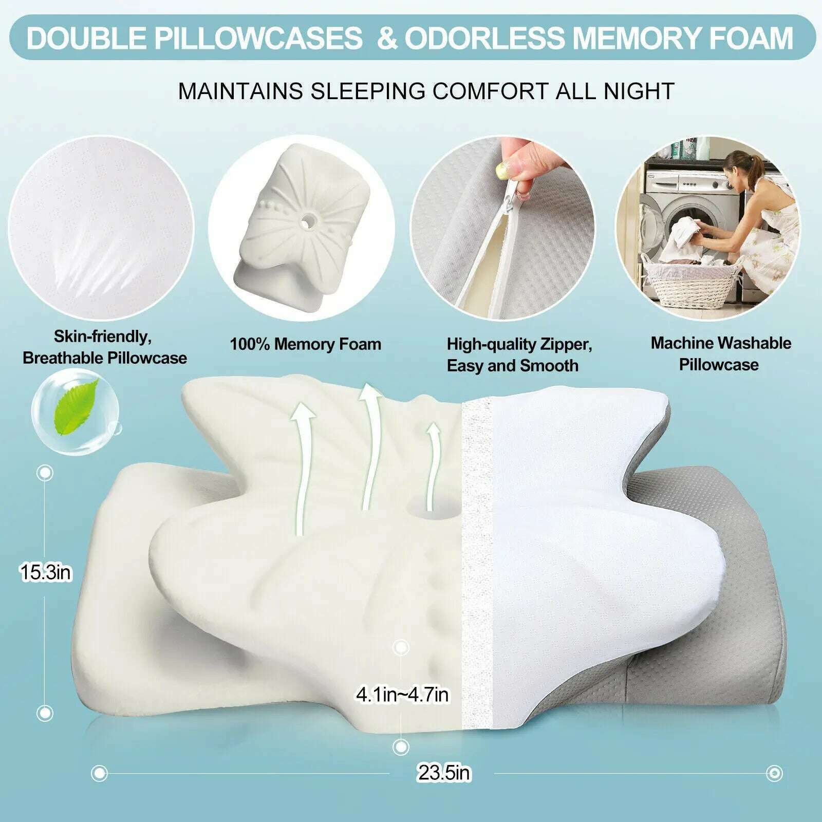 Pulatree Neck Pillow Soft Pillow Odorless Ergonomic Cervical Pillow for Neck Pain Relief Double Sided Easy To Clean Memory Foam - KIMLUD