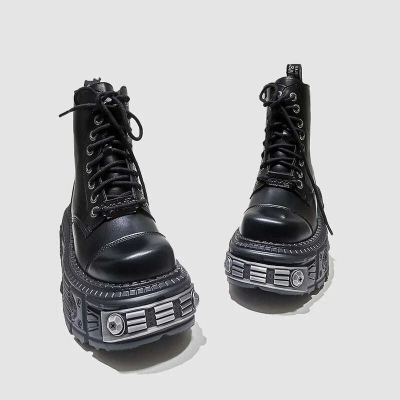 KIMLUD, Punk Platform Female 2023 New Metal Design Sense Small Short Boots Fashion Women, KIMLUD Womens Clothes