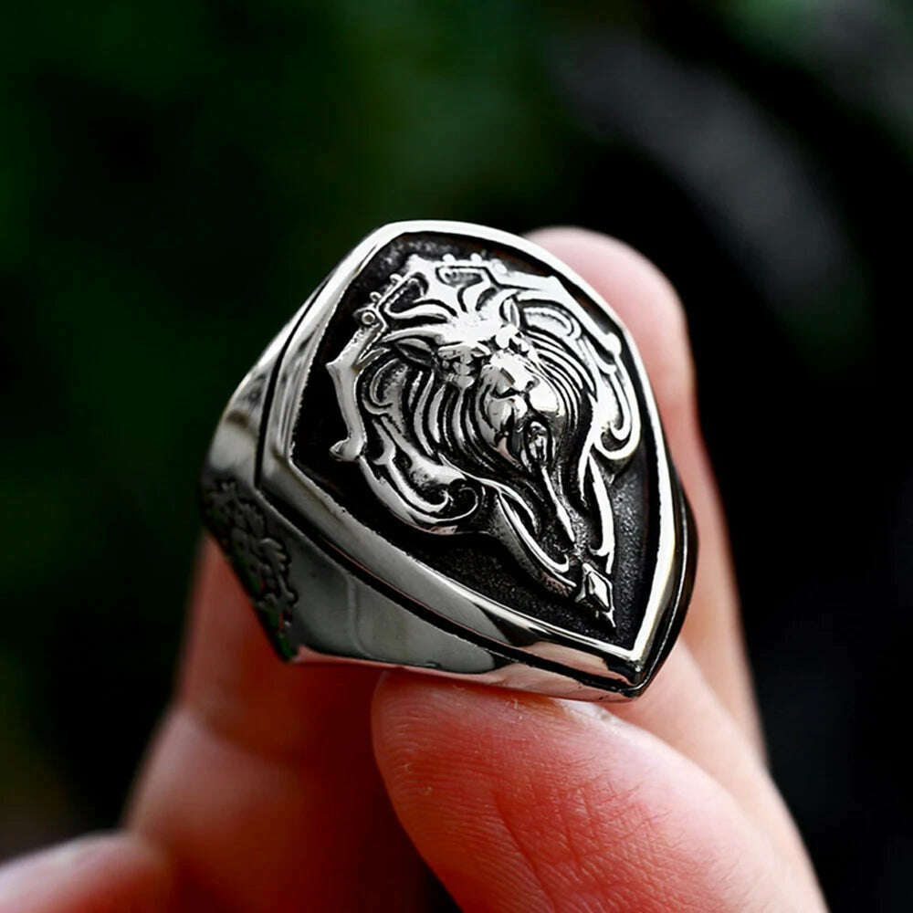 KIMLUD, Punk Retro Lion Head Ring Fashion Unique Stainless Steel Animal Ring Creative Personality Men's Boys Jewelry Gifts Wholesale, KIMLUD Womens Clothes