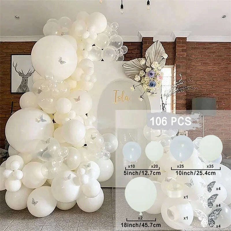 KIMLUD, Pure White Balloon Garland Arch Kit Transparent Latex Baloon Wedding Birthday Party Decoration Kids Baby Shower Ballons, 1 / As picture, KIMLUD APPAREL - Womens Clothes