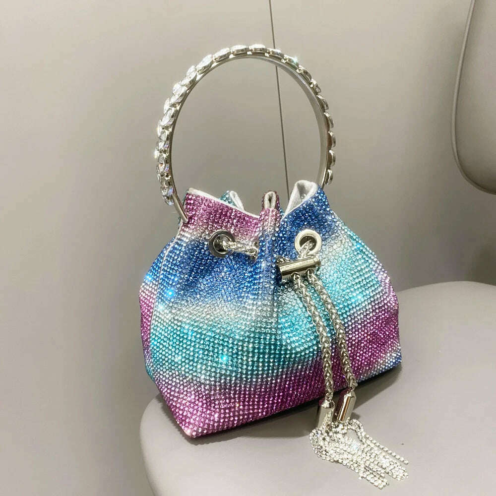 purses and handbags bags for women luxury Designer bucket clutch purse evening banquet bag Crystal rhinestone shoulder bags - KIMLUD