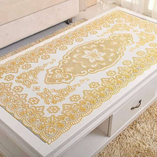 KIMLUD, PVC Nappe Table Cloth Plastic Oilproof Dining Tablecloth Bronzing Printed Table Cover Table Mat Overlay Placemat Nappe No-clean, Right Angle gold / 4pcs30x45cmPlacemat, KIMLUD APPAREL - Womens Clothes