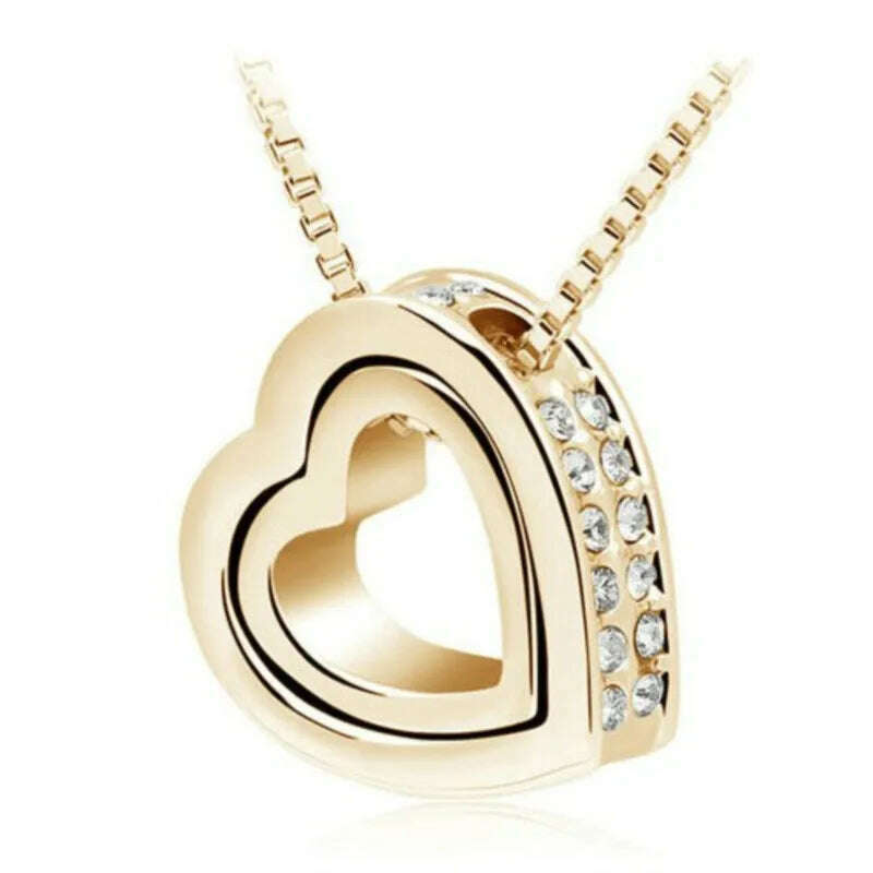 quality float double Heart Pendant sweater chain Necklace crystal shine rhinestone charm birthday gift girls wed fashion jewelry - KIMLUD