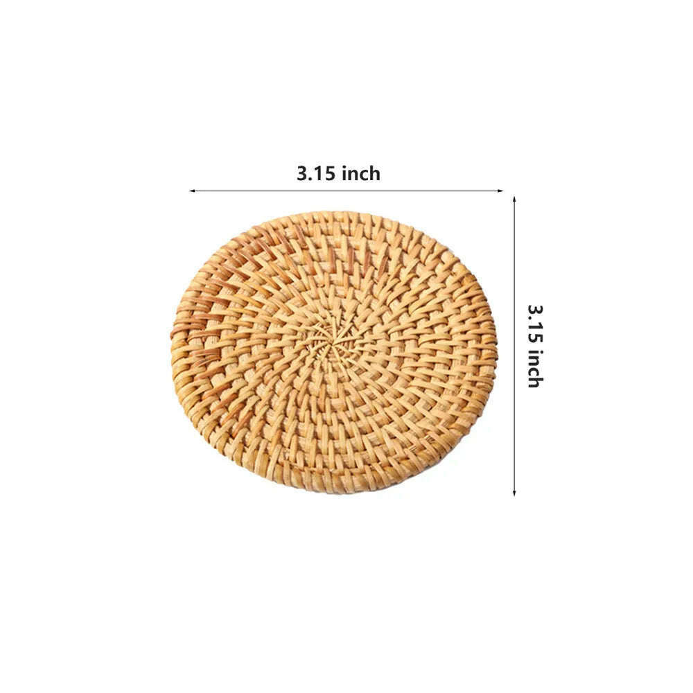 KIMLUD, Rattan Weave Cup Mat Set Drink Coasters Round Pot Pad Table Dish Placemat Home Table Decoration Insulation Handmade Coffee Mat, KIMLUD Womens Clothes