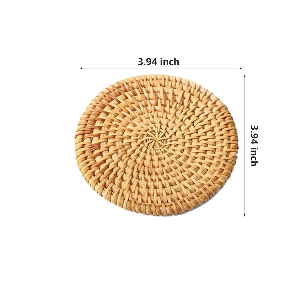 KIMLUD, Rattan Weave Cup Mat Set Drink Coasters Round Pot Pad Table Dish Placemat Home Table Decoration Insulation Handmade Coffee Mat, China / 10cm, KIMLUD APPAREL - Womens Clothes