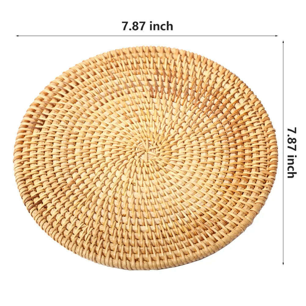 KIMLUD, Rattan Weave Cup Mat Set Drink Coasters Round Pot Pad Table Dish Placemat Home Table Decoration Insulation Handmade Coffee Mat, China / 20cm, KIMLUD APPAREL - Womens Clothes