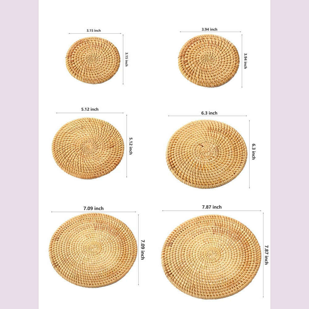 KIMLUD, Rattan Weave Cup Mat Set Drink Coasters Round Pot Pad Table Dish Placemat Home Table Decoration Insulation Handmade Coffee Mat, KIMLUD Womens Clothes