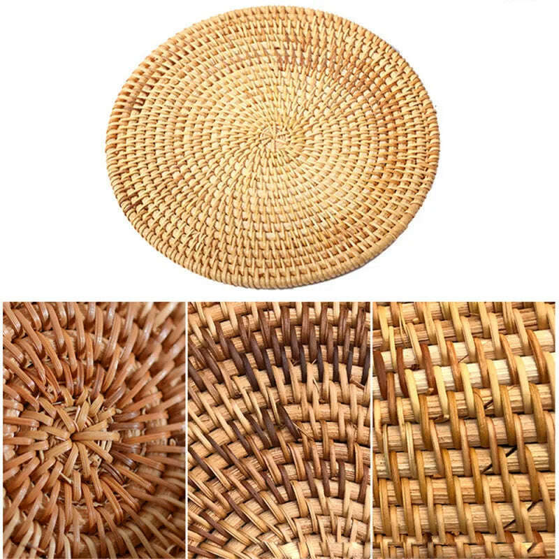 KIMLUD, Rattan Weave Cup Mat Set Drink Coasters Round Pot Pad Table Dish Placemat Home Table Decoration Insulation Handmade Coffee Mat, KIMLUD Womens Clothes