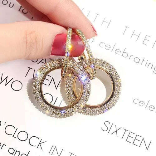 Real 925 Sterling Silver Needle Large Hoop Earrings for Women Round Rhinestone Hoop Gold Female Tassel Earrings Jewelry Bijoux - KIMLUD