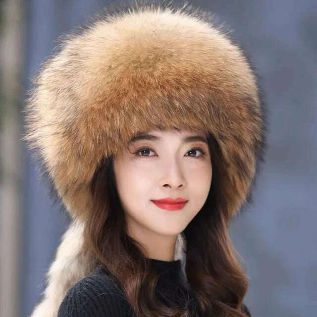 KIMLUD, Real Fox Fur Hat Winter Natural Fur Snow Hat For Ladies Thick Outdoor Beanies Caps Russians Skiing Hats Bomber White Fur Caps, Natural / one size, KIMLUD APPAREL - Womens Clothes