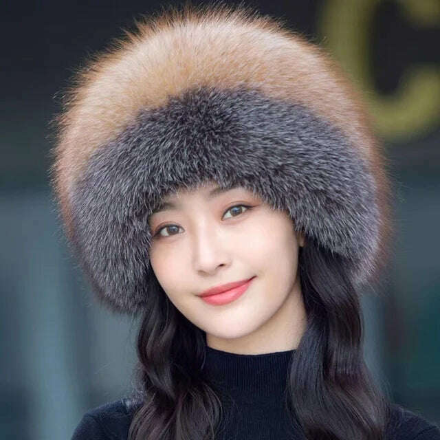 KIMLUD, Real Fox Fur Hat Winter Natural Fur Snow Hat For Ladies Thick Outdoor Beanies Caps Russians Skiing Hats Bomber White Fur Caps, Color 1 / one size, KIMLUD APPAREL - Womens Clothes