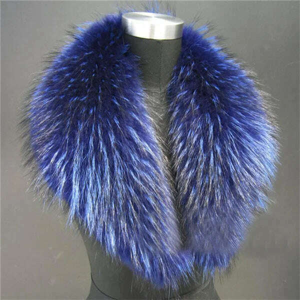 KIMLUD, Real Raccoon Fur Collar Women Natural Fur Scarf  Winter Large Size Warm Wraps  Furry Fur Scarves for Coat Jackets Collars, Navy Blue / 120cm, KIMLUD APPAREL - Womens Clothes