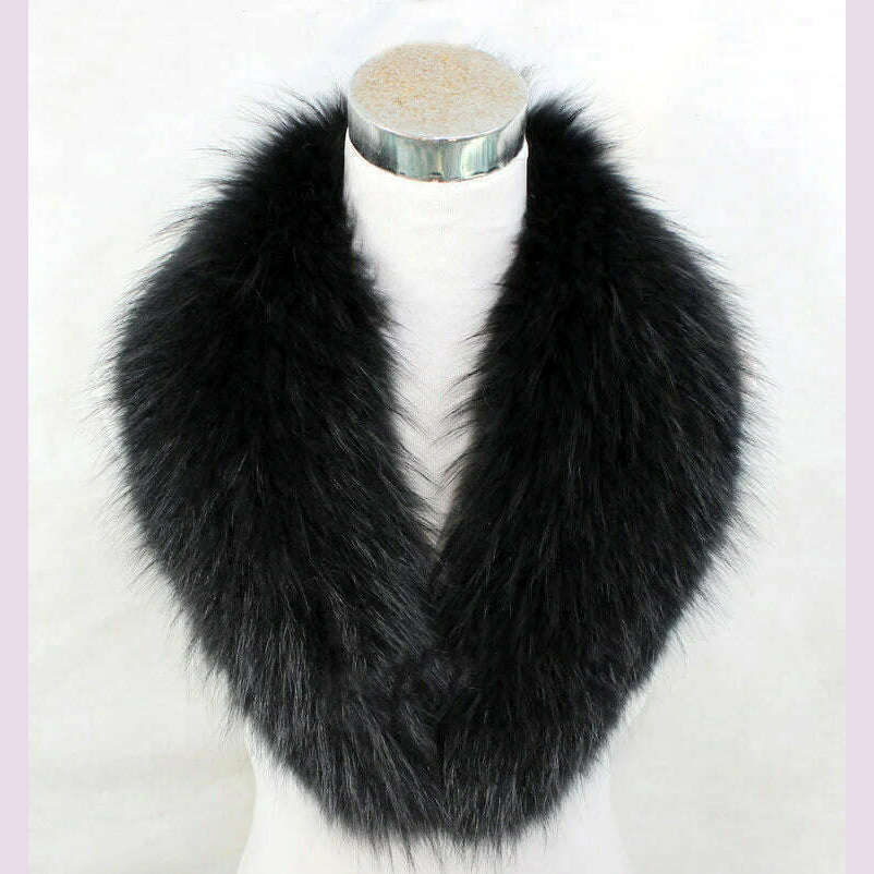 KIMLUD, Real Raccoon Fur Collar Women Natural Fur Scarf  Winter Large Size Warm Wraps  Furry Fur Scarves for Coat Jackets Collars, Black / 120cm, KIMLUD APPAREL - Womens Clothes