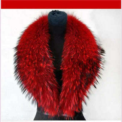 KIMLUD, Real Raccoon Fur Collar Women Natural Fur Scarf  Winter Large Size Warm Wraps  Furry Fur Scarves for Coat Jackets Collars, Red / 75cm, KIMLUD APPAREL - Womens Clothes