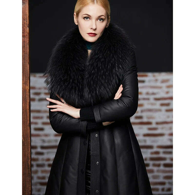 KIMLUD, Real Raccoon Fur Collar Women Natural Fur Scarf  Winter Large Size Warm Wraps  Furry Fur Scarves for Coat Jackets Collars, Black Gray Tip / 120cm, KIMLUD APPAREL - Womens Clothes