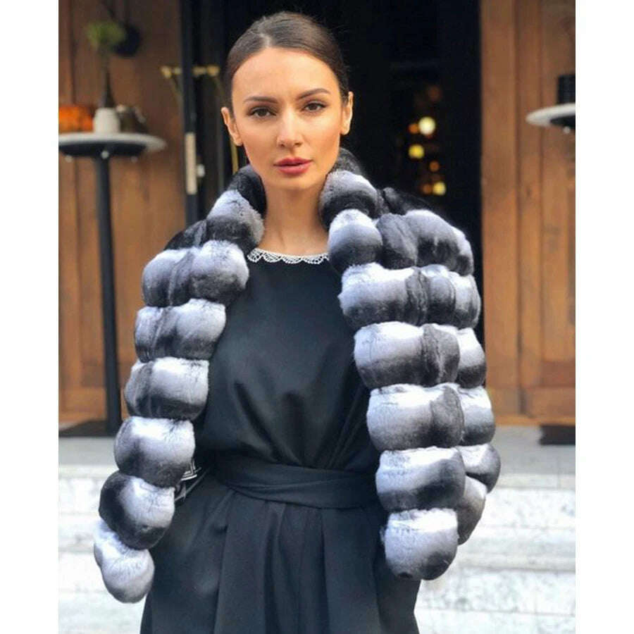 Real Rex Rabbit Fur Coat Women Luxury Natural Fur Short Coat Best Selling Winter Outerwear Chinchilla Fur - KIMLUD