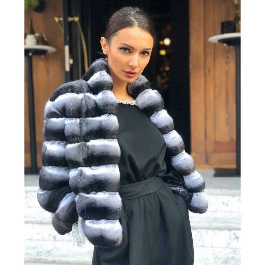 KIMLUD, Real Rex Rabbit Fur Coat Women Luxury Natural Fur Short Coat Best Selling Winter Outerwear Chinchilla Fur, KIMLUD Womens Clothes