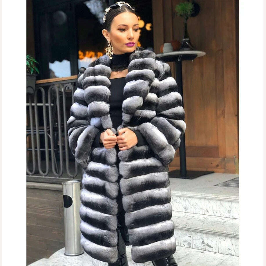 Real Rex Rabbit Fur Coat Women Luxury Natural Fur Short Coat Best Selling Winter Outerwear Chinchilla Fur - KIMLUD