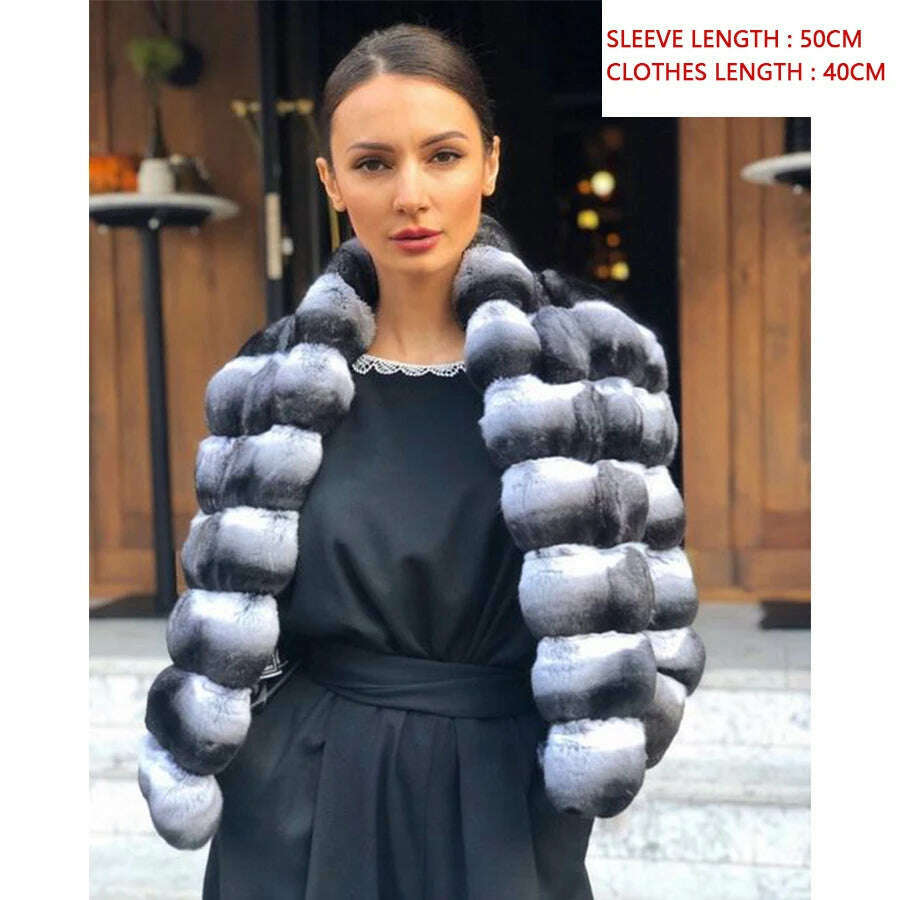 Real Rex Rabbit Fur Coat Women Luxury Natural Fur Short Coat Best Selling Winter Outerwear Chinchilla Fur - KIMLUD