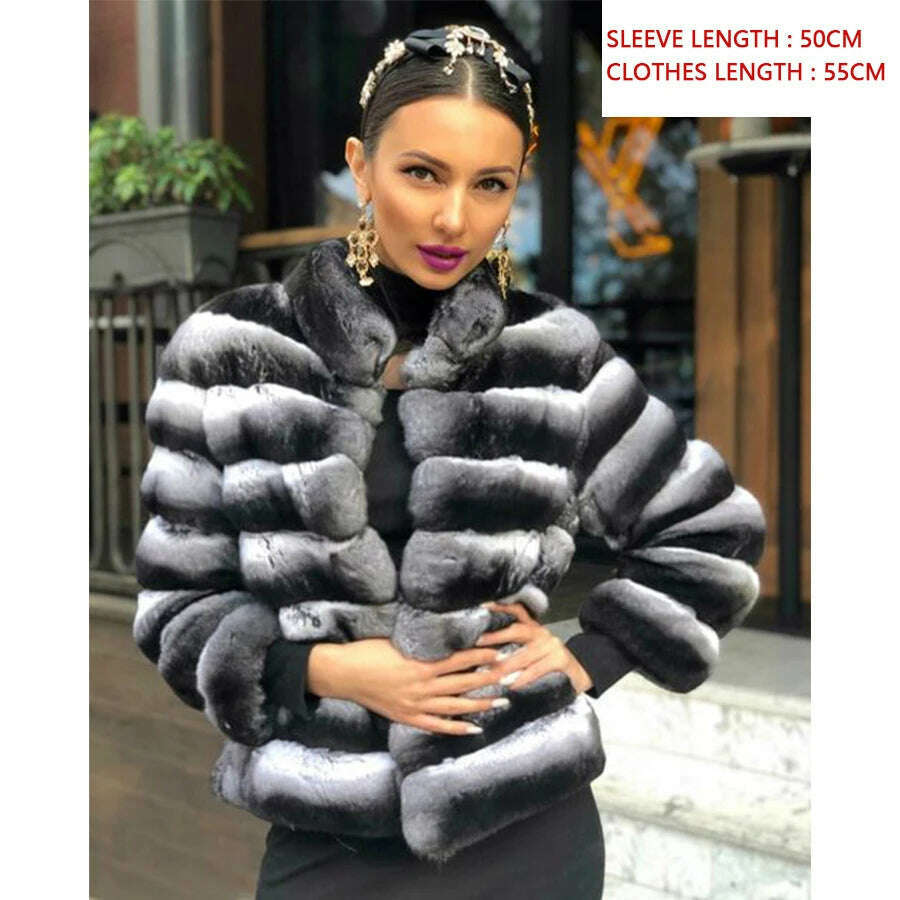 Real Rex Rabbit Fur Coat Women Luxury Natural Fur Short Coat Best Selling Winter Outerwear Chinchilla Fur - KIMLUD