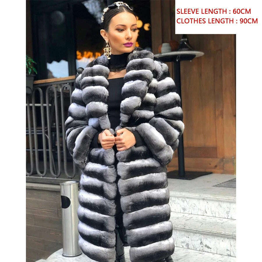 Real Rex Rabbit Fur Coat Women Luxury Natural Fur Short Coat Best Selling Winter Outerwear Chinchilla Fur - KIMLUD