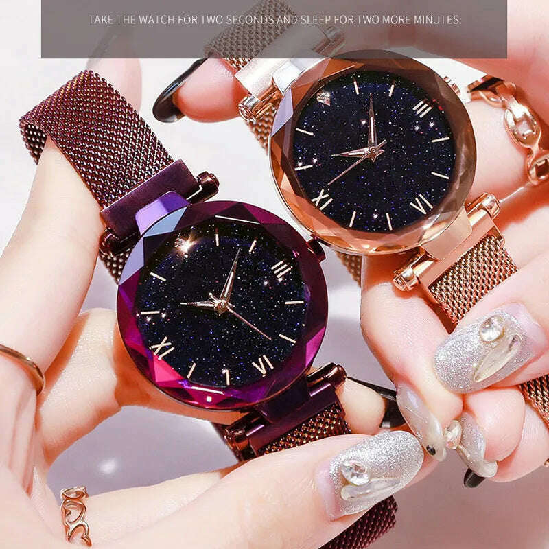 Reloj Mujer Luxury Starry Sky Women Watches Magnetic Mesh Belt Band Watch Women's Fashion Dress Wristwatch Zegarek Damski - KIMLUD