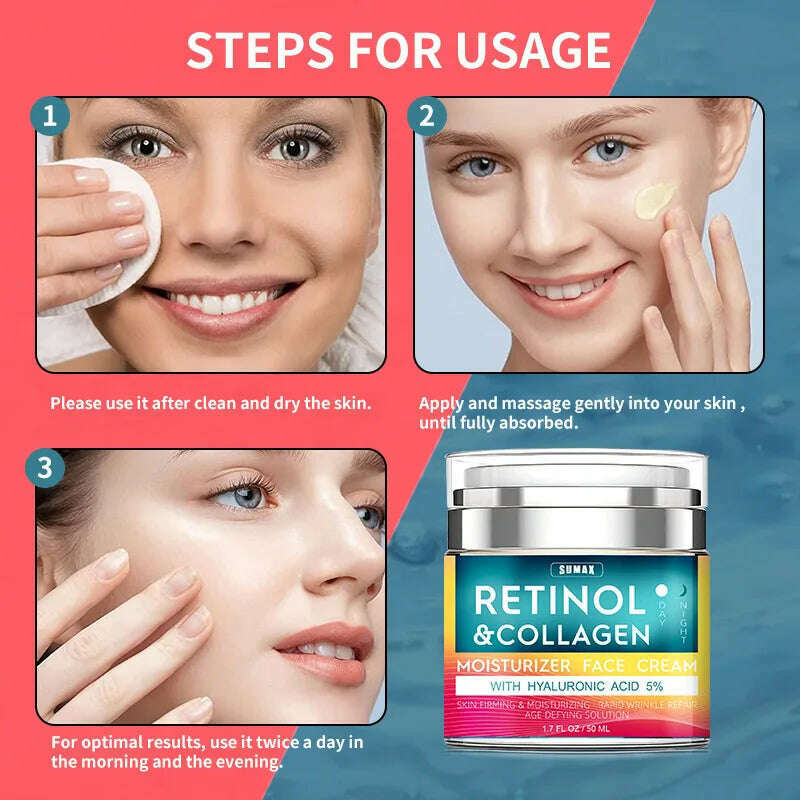 Retinol Anti Aging Face Cream Moisturizing Wrinkle Remover Collagen Hyaluronic Acid Creams Skin Care 50ML - KIMLUD